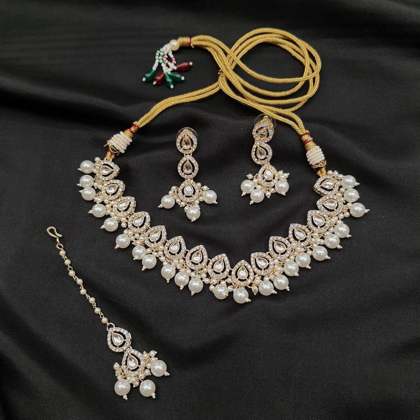 Kundan Chokar Set 3 Pearl Gold