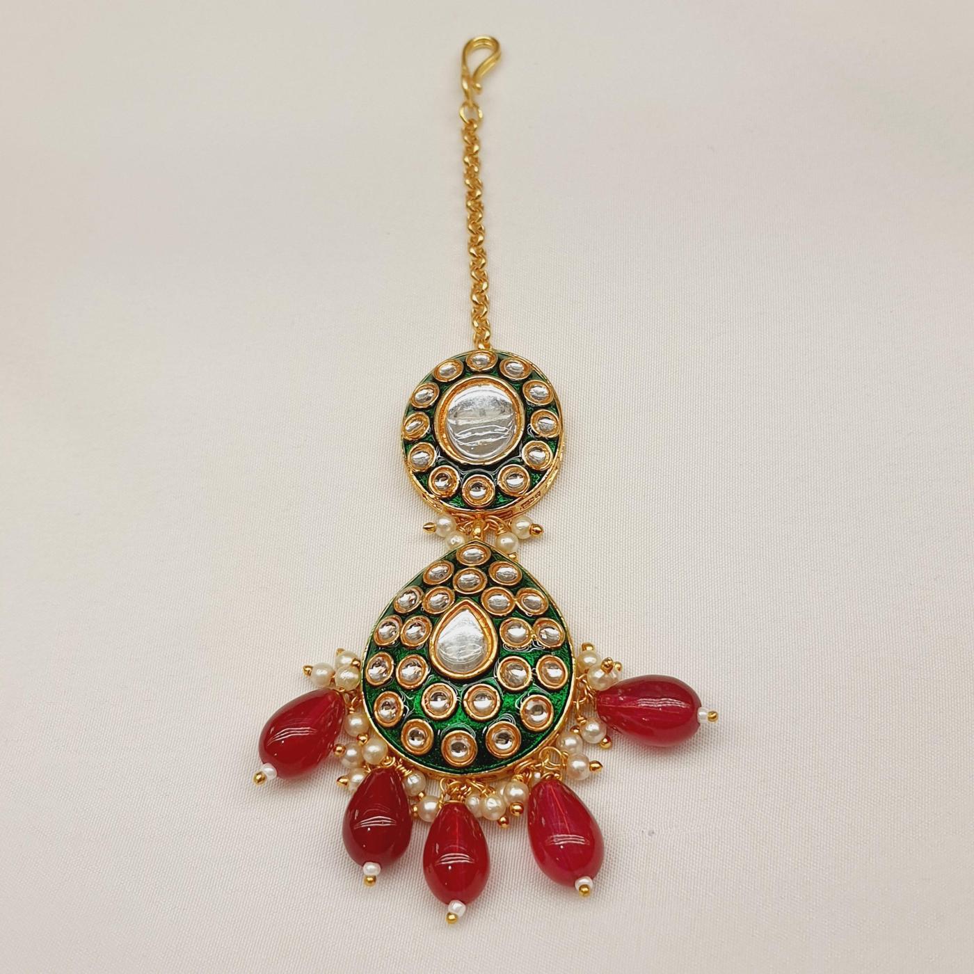 Kundan Necklace Set 1 Ruby Green Gold