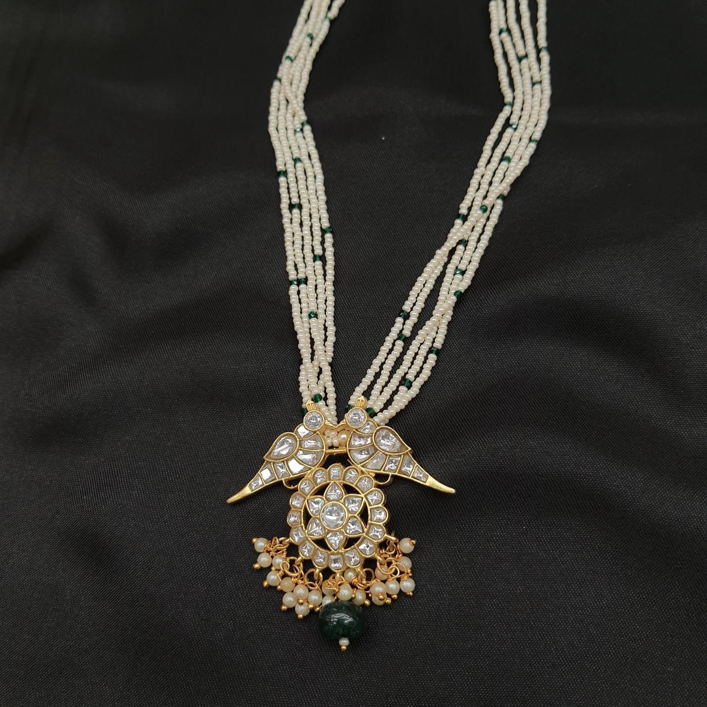 Kundan Pendant Set with Emerald Mala - 3 Gold Emerald