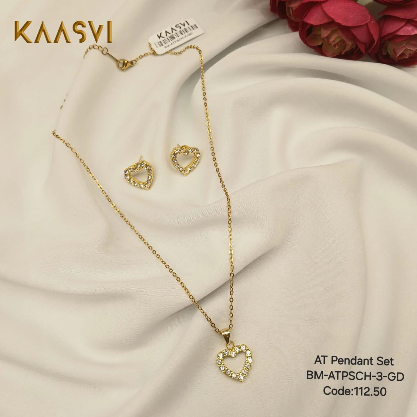 Anti Tarnish Pendant Set with Chain 3 Gold