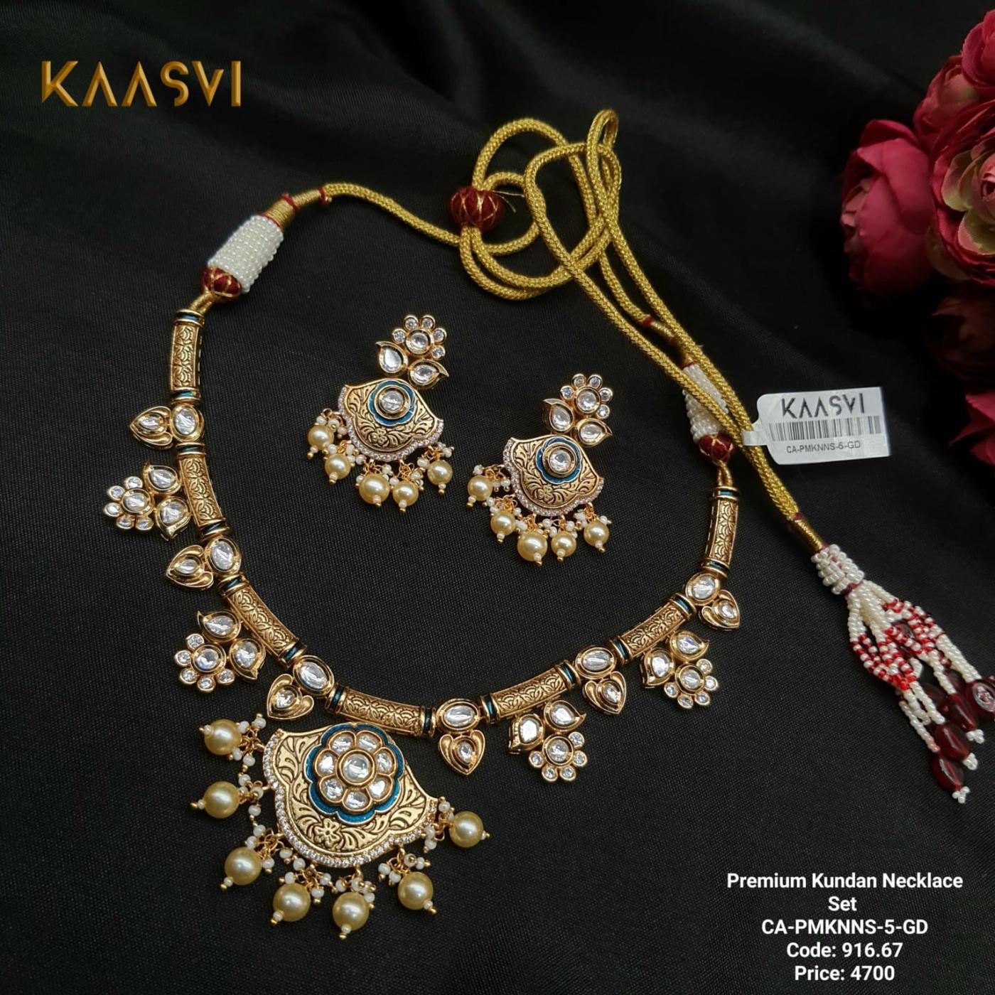 Premium Kundan Necklace Set 5 Gold