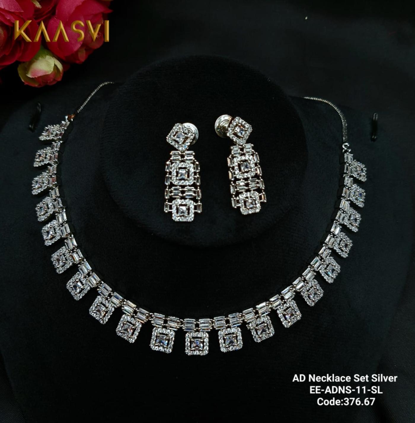 AD Necklace Set Silver-11-Silver