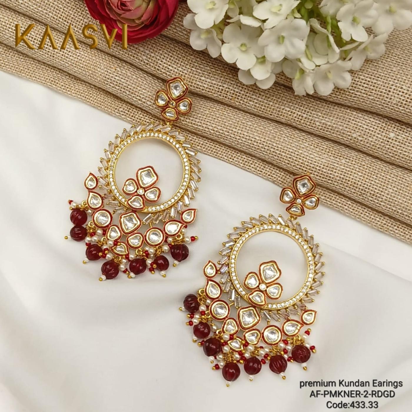 Premium Kundan Earrings-2-Rose Gold