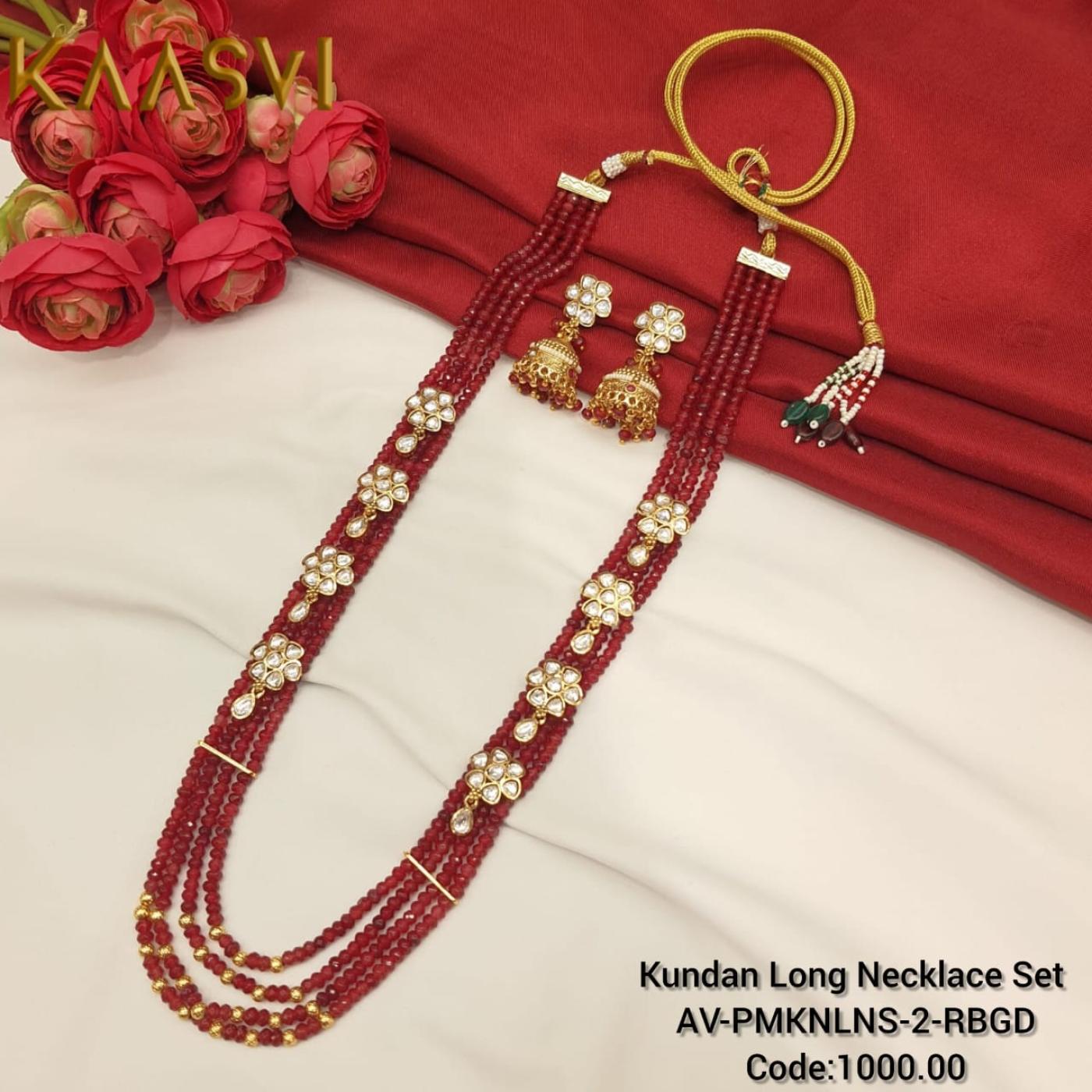 Kundan Long Necklace Set-Ruby Gold