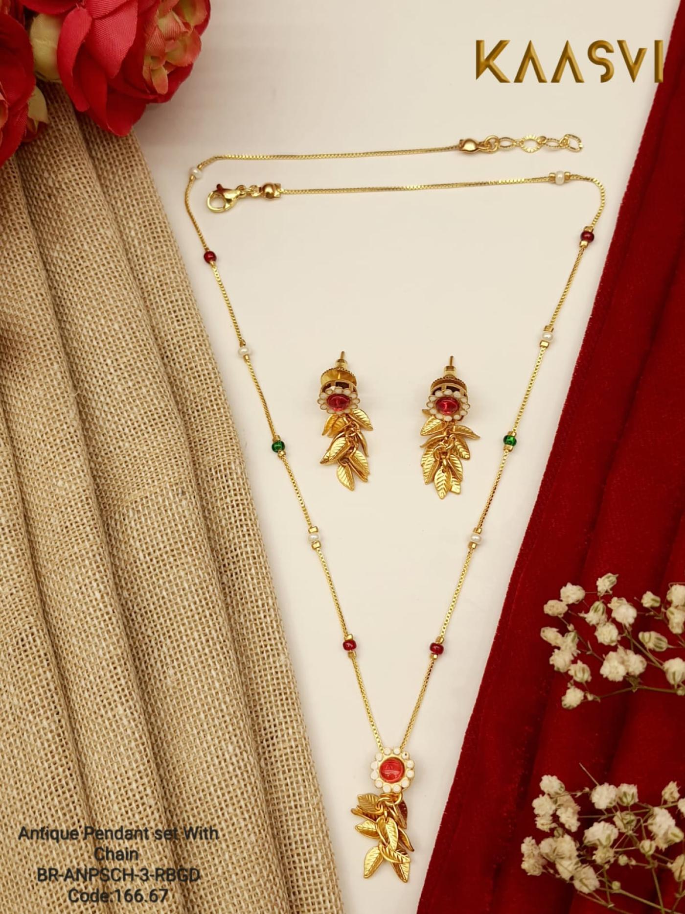 Antique Pendant Set With Chain-Ruby Gold