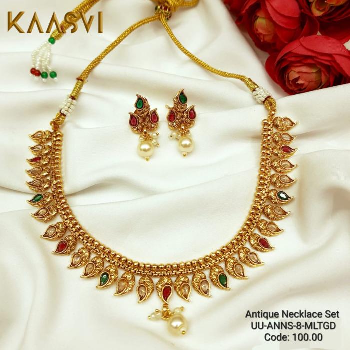 Antique Necklace Set-8-Multi Gold