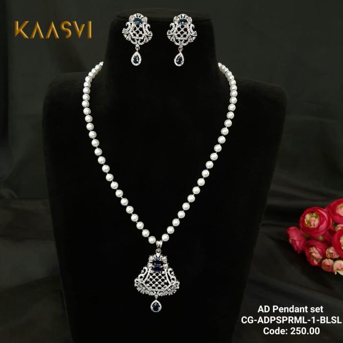 AD Pendant Set with Pearl Mala-1-Black Sliver