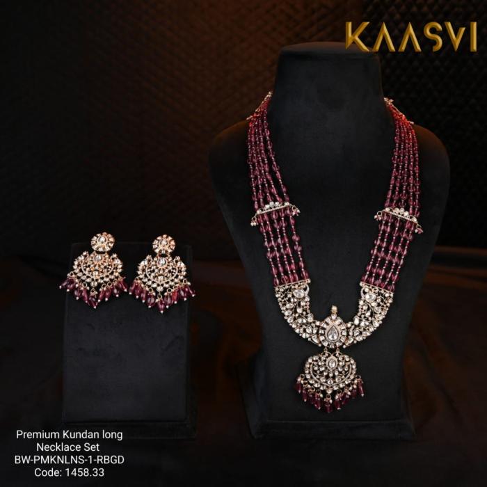 Kundan Long Necklace Set-1-Ruby Gold