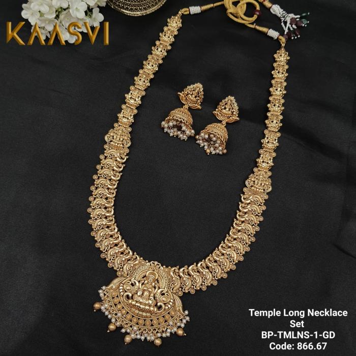 Temple Long Necklace Set-1-Gold