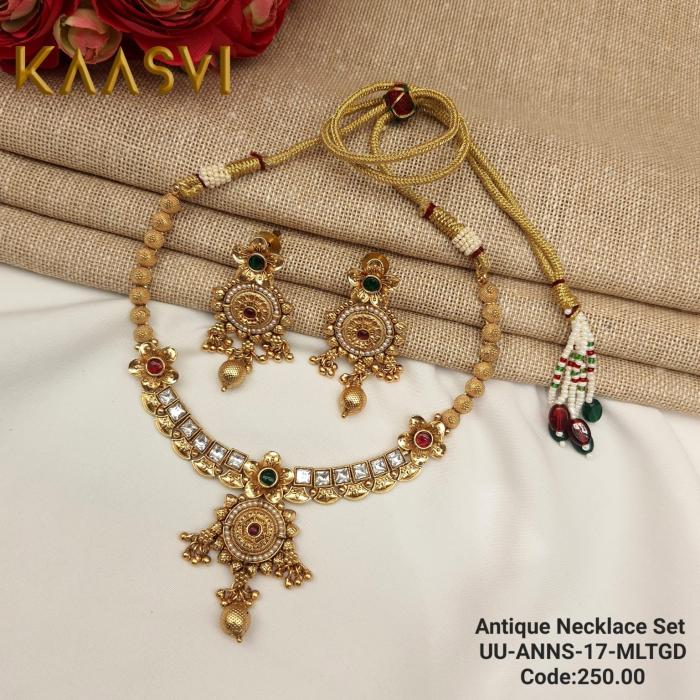 Antique Necklace Set-17-Multi Gold