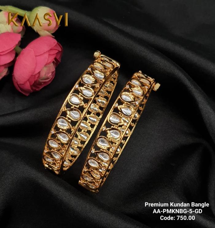 Premium Kundan Bangles -5-Gold