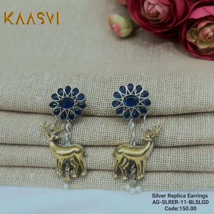 Silver Replica Earrings-11-Blue Silver Gold
