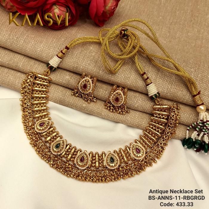 Antique Necklace Set-11-Ruby Gold Green