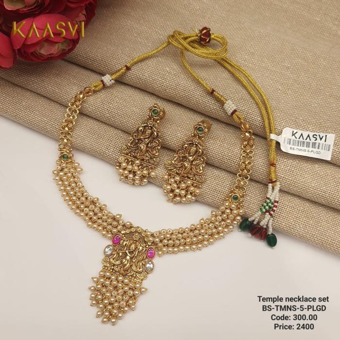 Temple Necklace Set 5 Pearl Gold