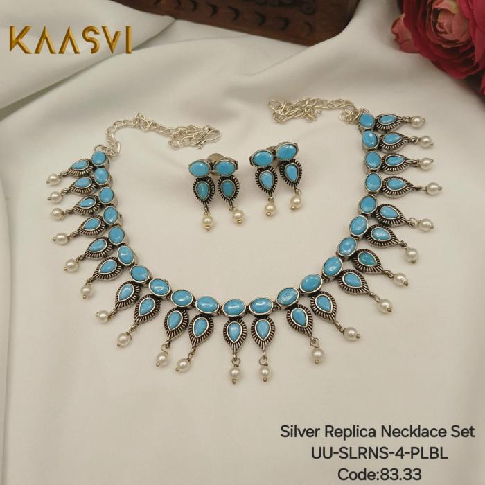 Silver Replica Necklace Set-4-Pearl Black