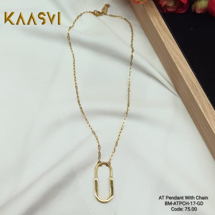 Anti Tarnish Lock Pendant With Chain-17-Gold