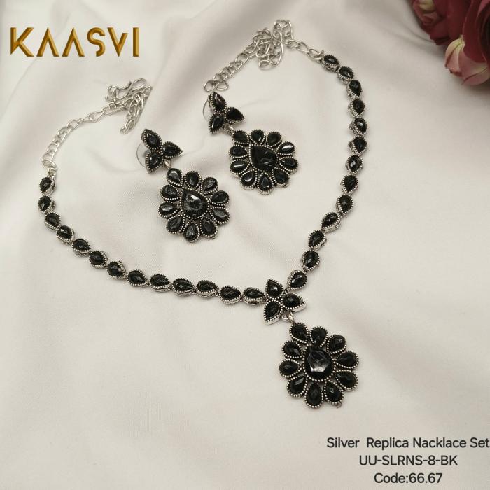 Silver Replica Necklace Set-8-Black