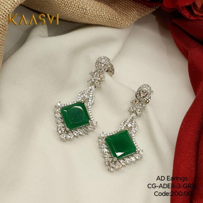 Earrings-3-Green Silver