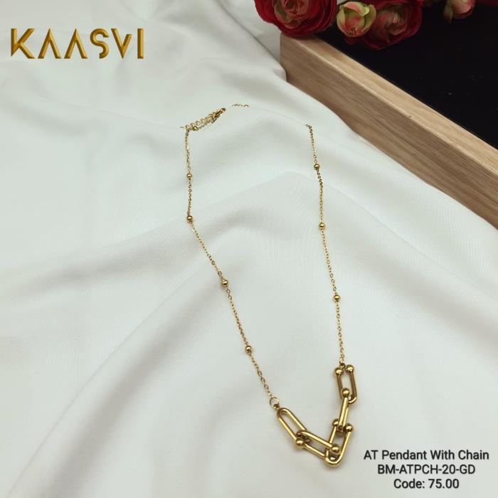 Anti Tarnish Pendant With Chain -20-Gold