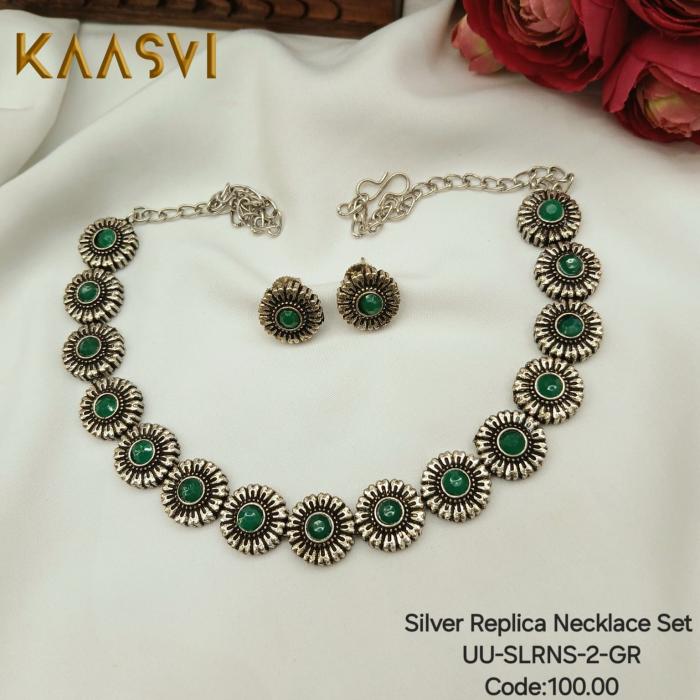 Silver Replica Necklace Set-2-Green