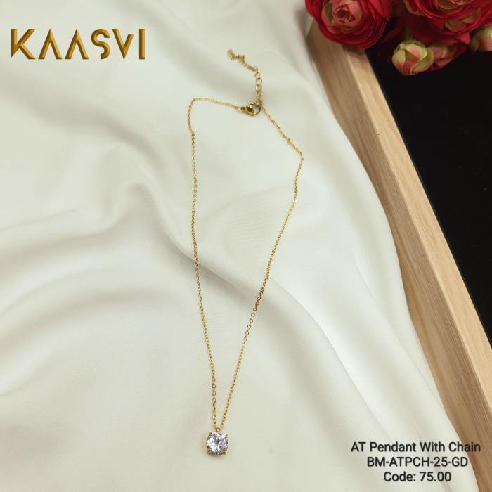 Anti Tarnish Pendant With Chain-25-Gold