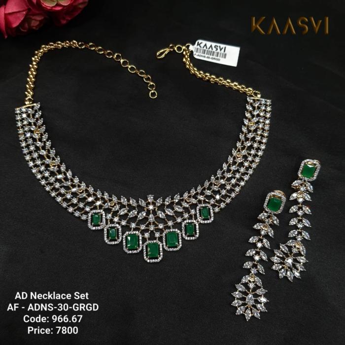 AD Necklace Set 30 Green Gold