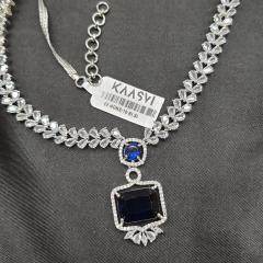 AD Necklace Set Blue Silver