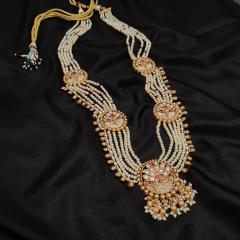 Kundan Long Necklace Set 6 Ruby Pearl Gold