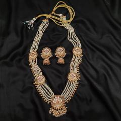 Kundan Long Necklace Set 6 Ruby Pearl Gold