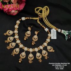 Premium Kundan Necklace Set 2 Pearl Gold