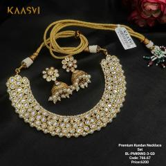 Premium Kundan Necklace Set 3 Gold