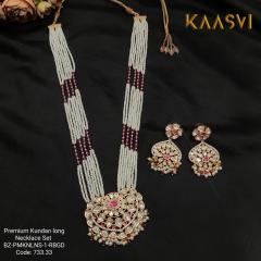 Kundan Long Necklace Set-1-Ruby Gold