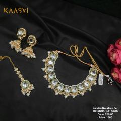 Kundan Necklace Set 1 Pearl Green Gold