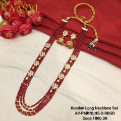 Kundan Long Necklace Set-Ruby Gold