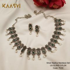 Silver Replica Necklace Set-1-Pearl Green