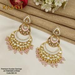 Premium Kundan Earrings-3-Pink Gold