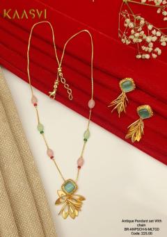 Antique Pendant Set With Chain-6-Multi Gold