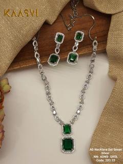 AD Necklace Set -Green Silver