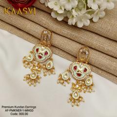 Premium Kundan Earrings -1-Magenta Gold